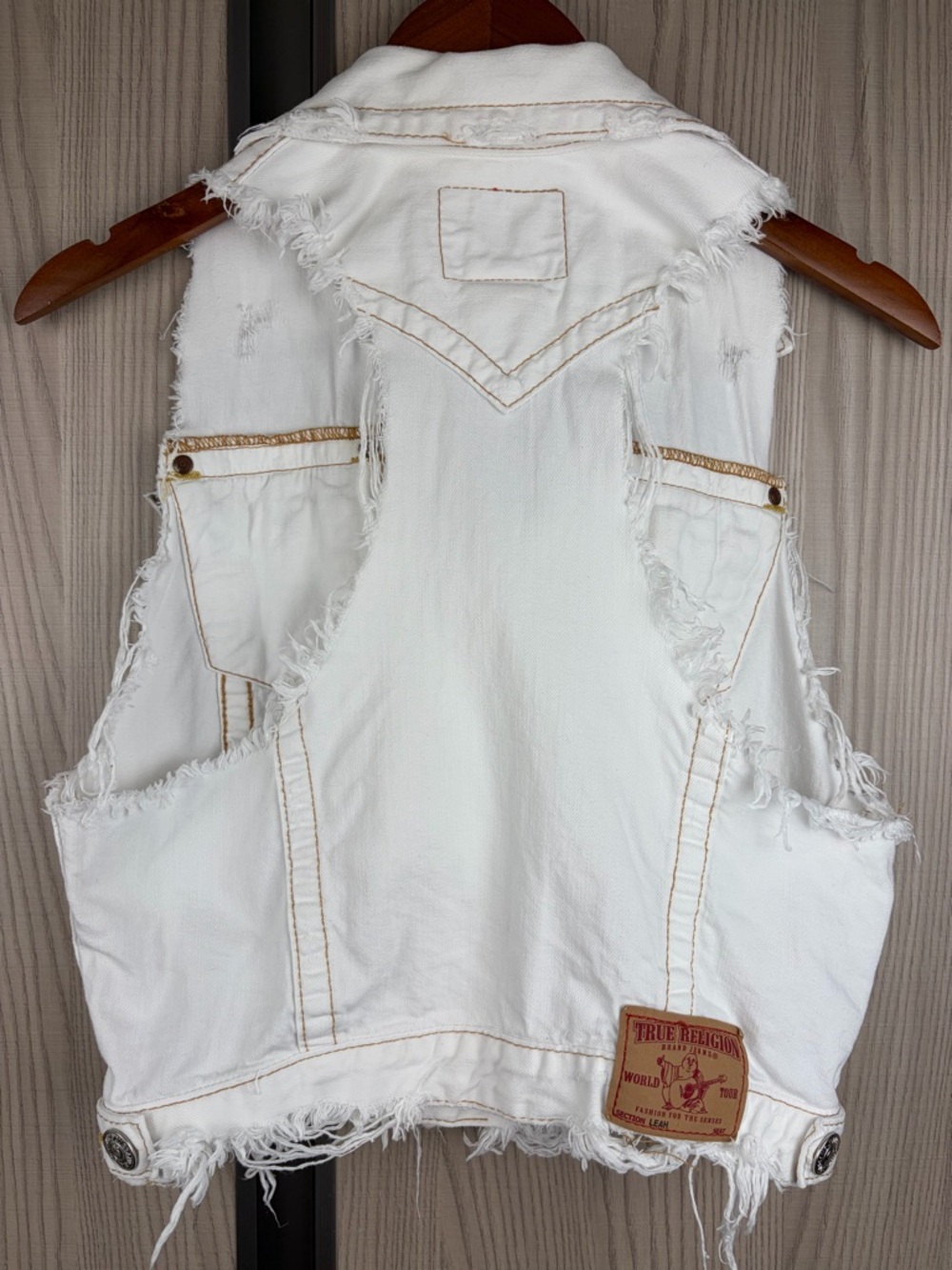 True Religion ‘Leah’ Rips Racerback Denim Vest ~ in White - Picture 4 of 15